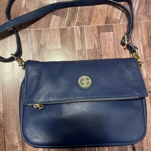 Navy Blue Leather Crossbody Bag